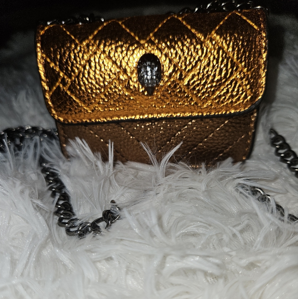 Kirk Gieger Gold and Brown Quilted Chain Bag (Micro) CROSSBODY 4.5X3 24 Inch St